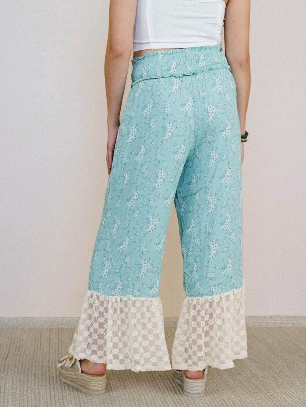 Fantastic Fawn Boho Crochet Wide-Leg Pants in Light Blue - Picture 5 of 14